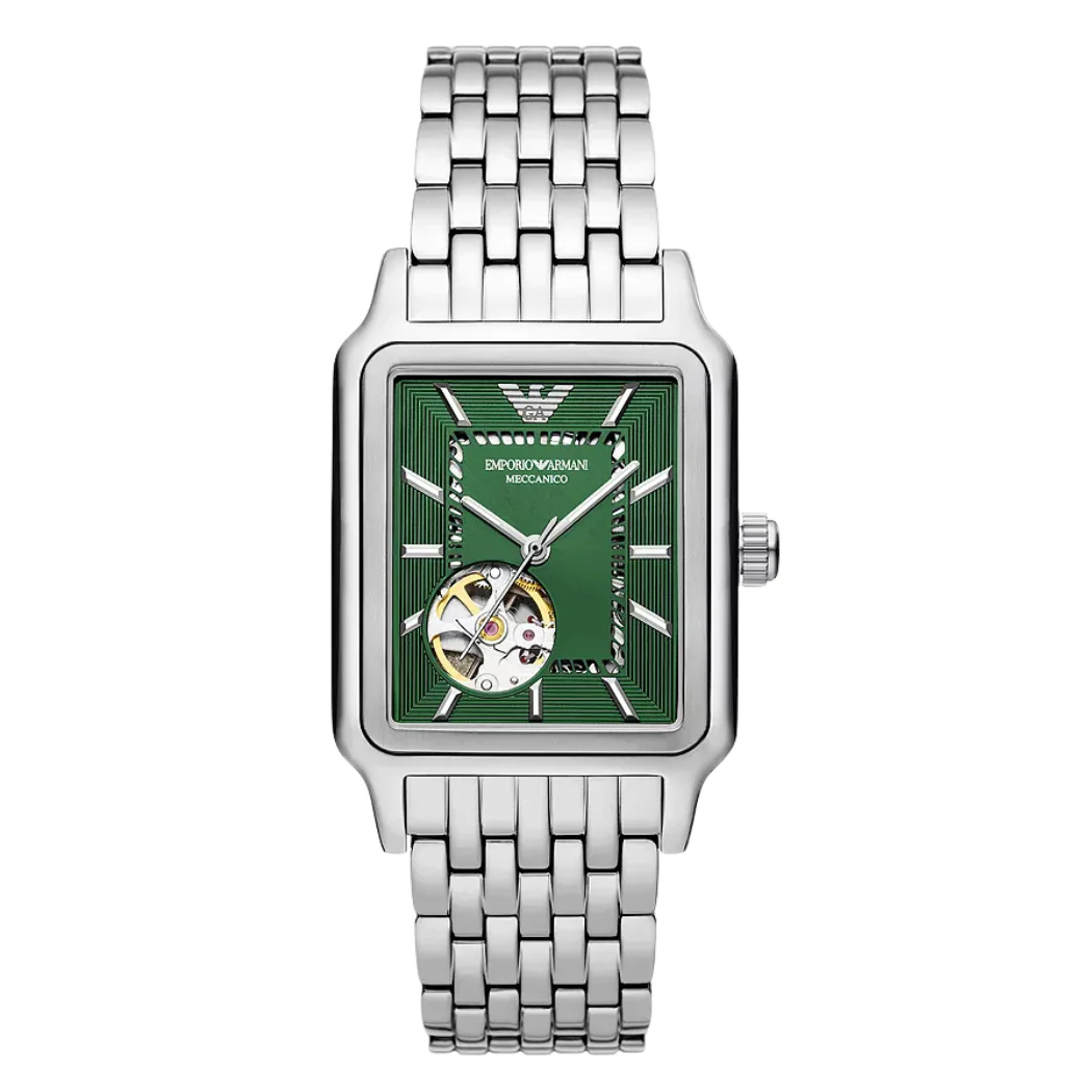 EMPORIO ARMANI Meccanico Silver Stainless Steel Green Dial Automatic Watch for Gents - A60067
