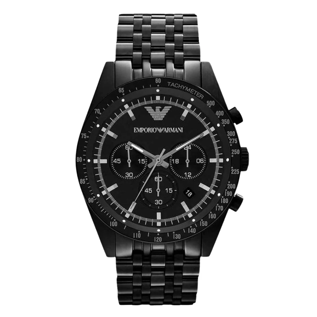 Emporio Armani Black Stainless Steel Black Dial Quartz Watch For Gents - AR-5989