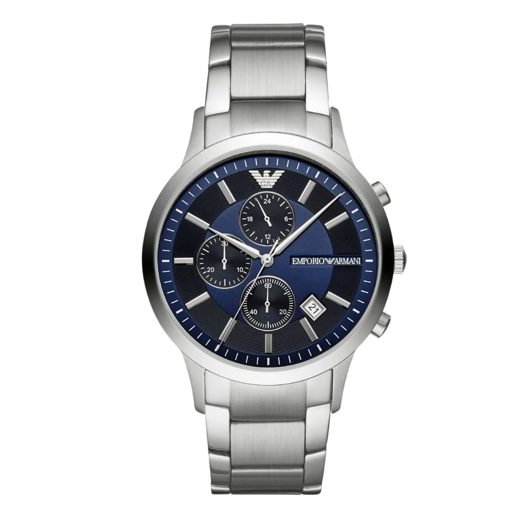 Emporio Armani Silver Stainless Steel Blue DIal Quartz Watch For Gents - AR11164