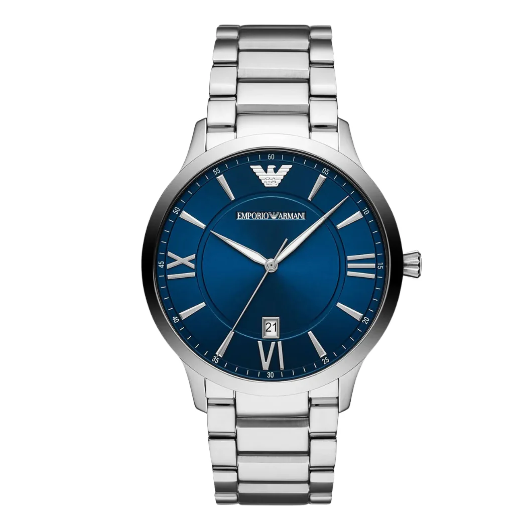 Emporio Armani Silver Stainless Steel Blue Dial Quartz Watch For Gents Watch- AR11227