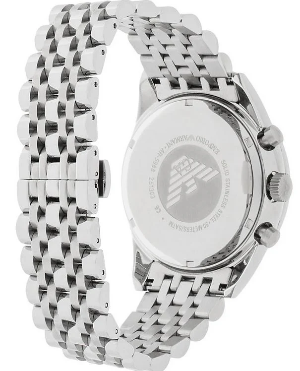 Emporio Armani Silver Stainless Steel Black Dial Quartz Watch For Gents - AR5988 - Image 3