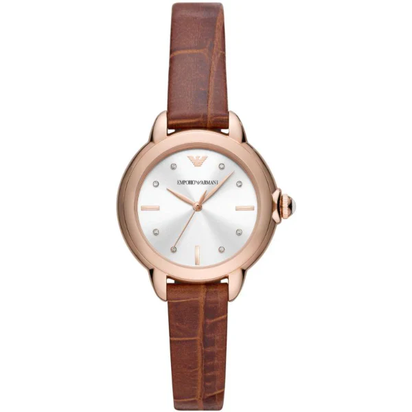 Emporio Armani Mia Brown Leather Strap Silver Dial Quartz Watch for Ladies - AR11525