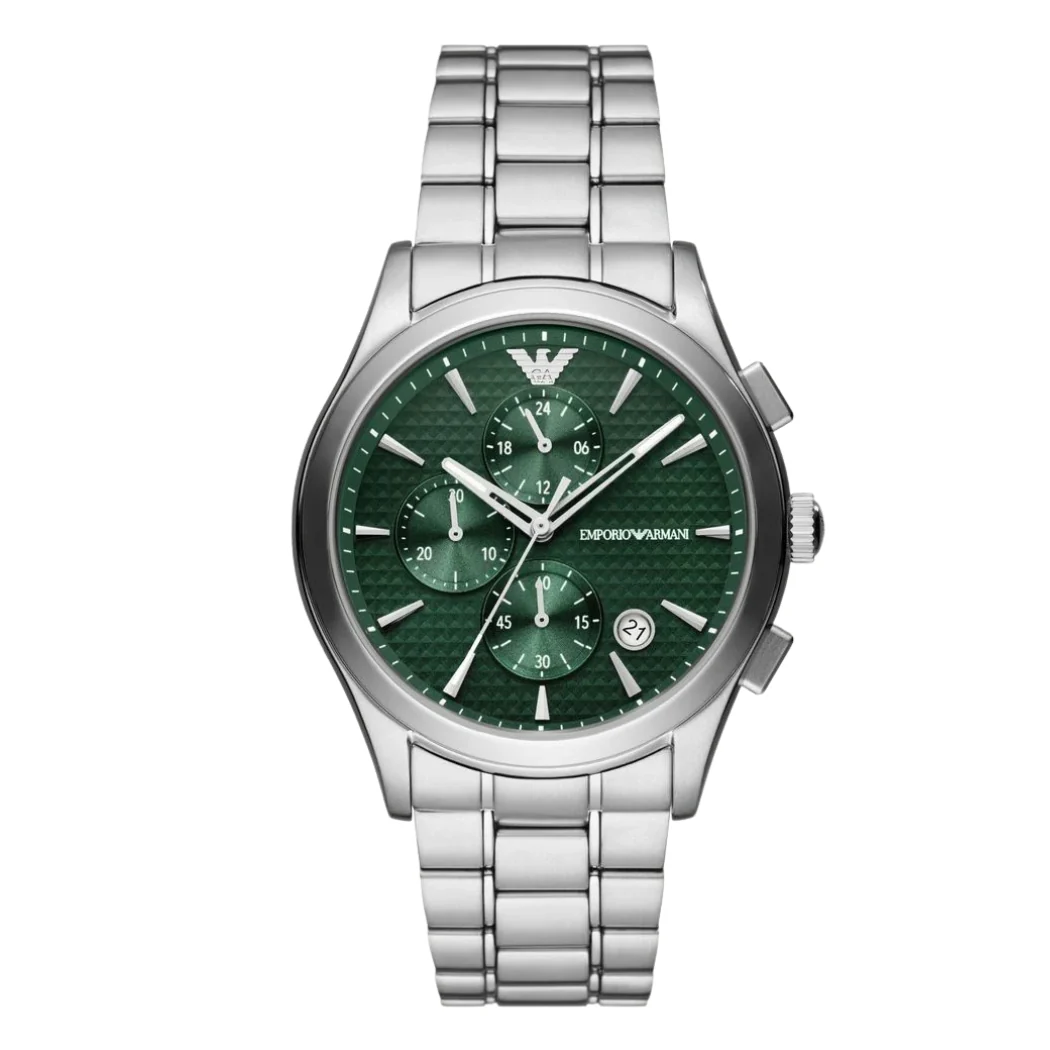 Emporio Armani Paolo Silver Stainless Steel Green Dial Chronograph Quartz Watch for Gents - AR11529