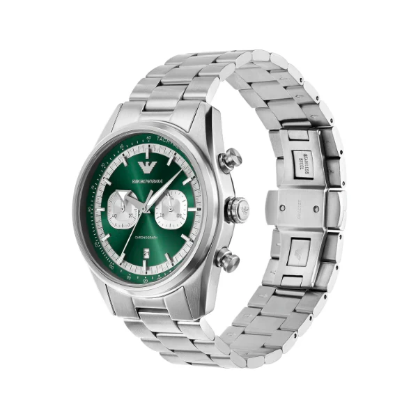 Emporio Armani Racer Silver Stainless Steel Green Dial Chronograph Quartz Watch for Gents - AR11637 - Image 3