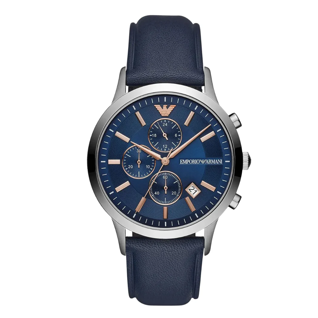 EMPORIO ARMANI Renato Blue Leather Strap Blue Dial Chronograph Quartz Watch for Gents - AR11216