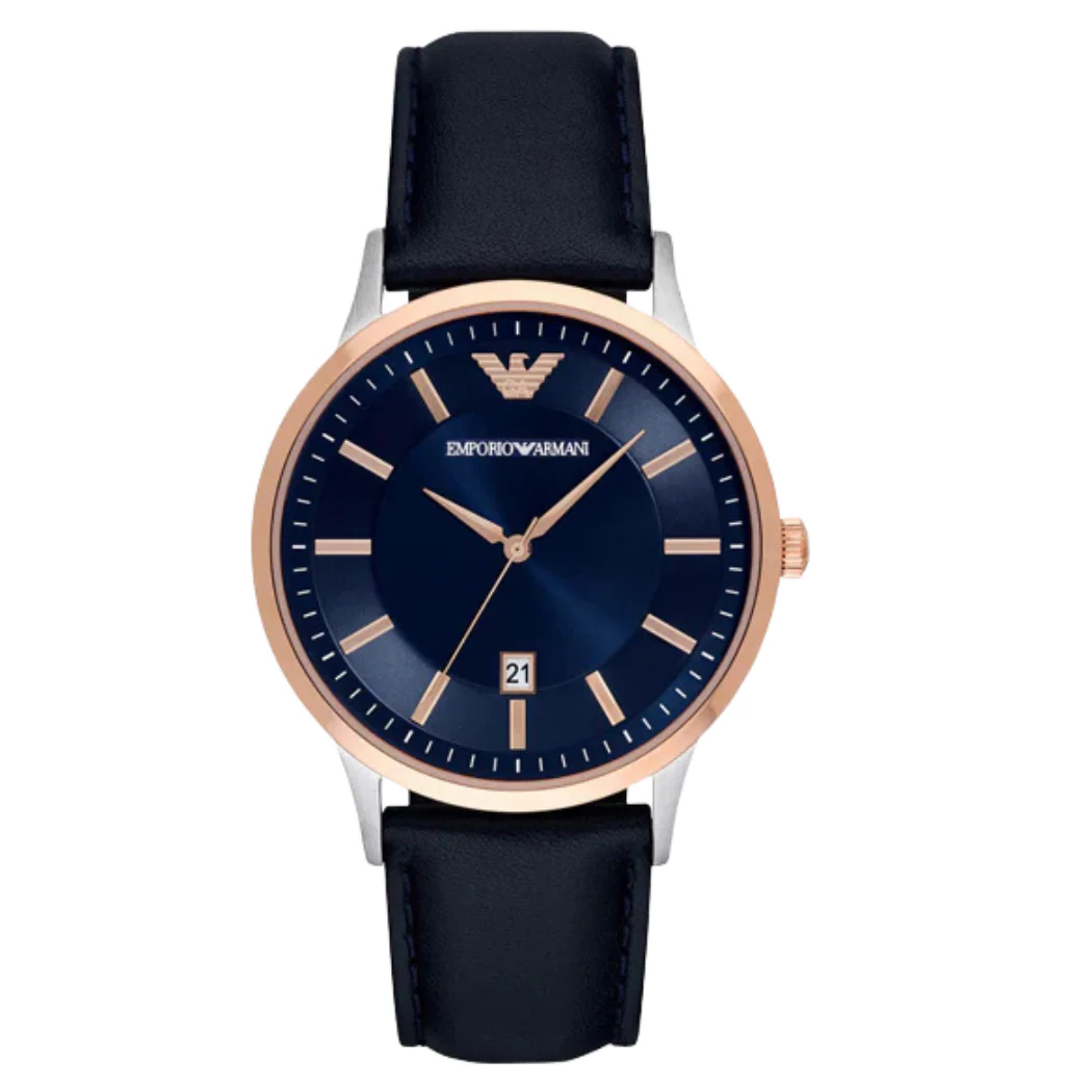 EMPORIO ARMANI Renato Blue Leather Strap Blue Dial Quartz Watch for Gents - AR11188 - Image 3