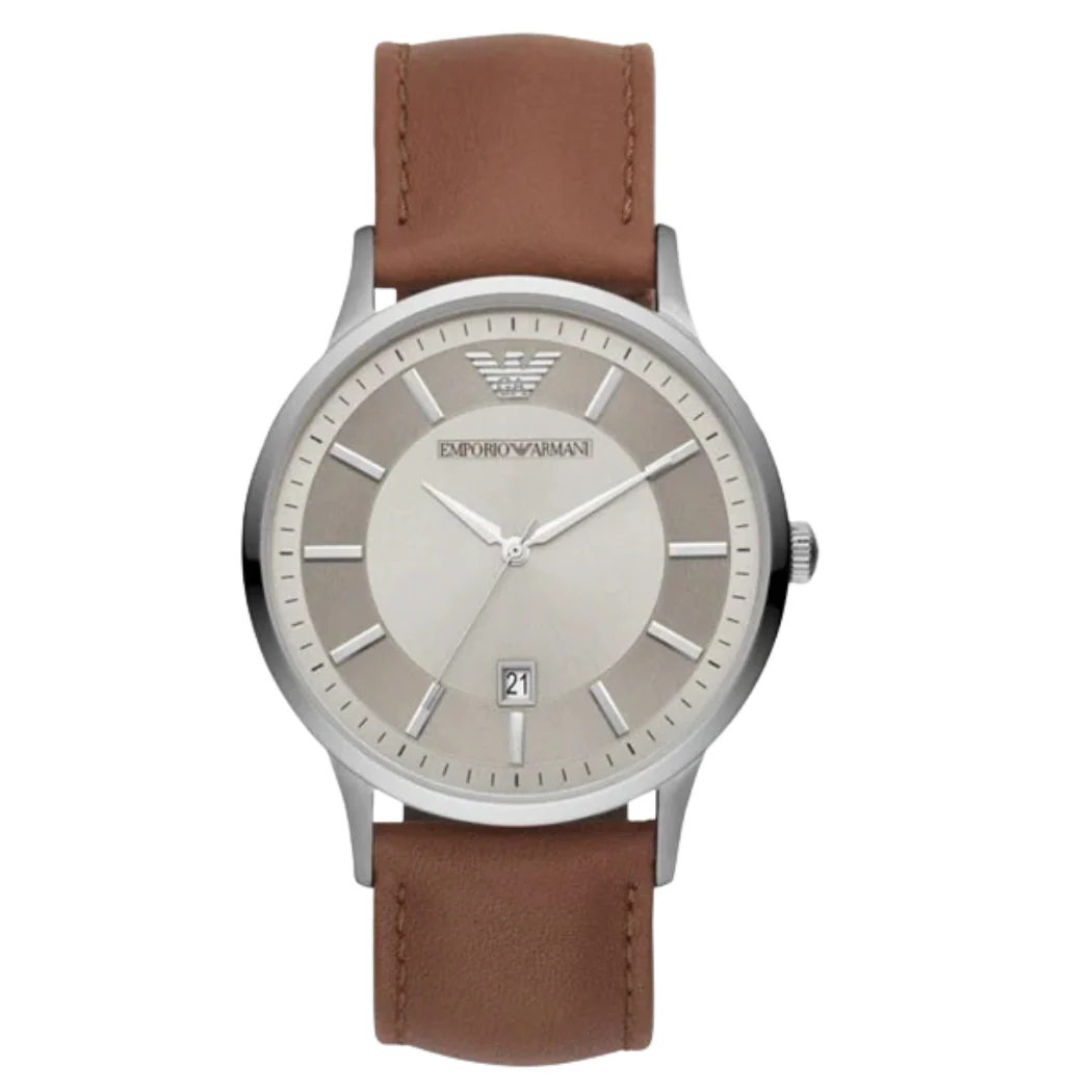 EMPORIO ARMANI Renato Brown Leather Strap Grey Dial Quartz Watch for Gents - AR11185 - Image 3