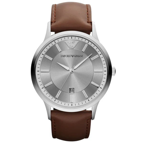 EMPORIO ARMANI Renato Brown Leather Strap Silver Dial Quartz Watch for Gents - AR2463