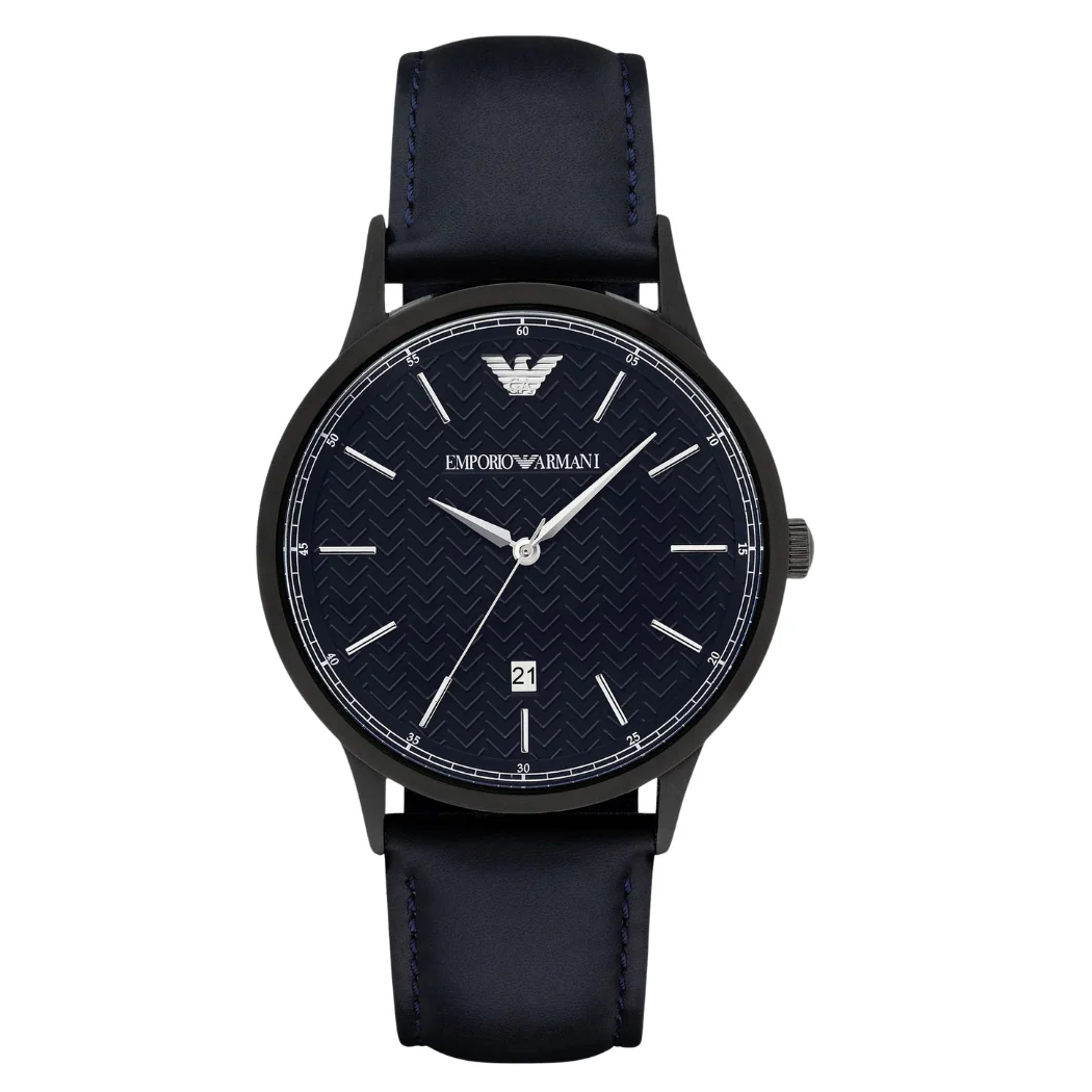 EMPORIO ARMANI Renato Dark Blue Leather Strap Dark Blue Dial Quartz Watch for Gents - AR2479 - Image 3
