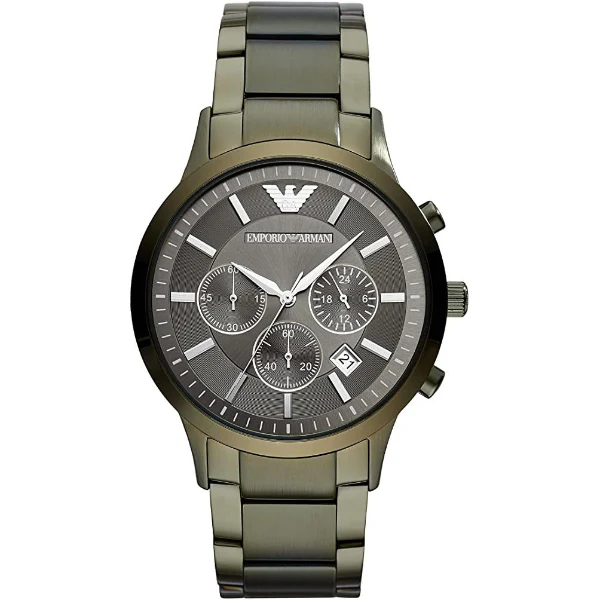 EMPORIO ARMANI Renato Green Stainless Steel Grey Dial Chronograph Quartz Watch for Gents - EMPORIO ARMANI AR11117