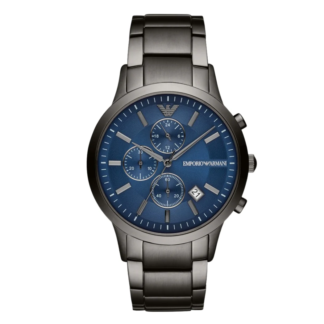 Emporio Armani Renato Grey Stainless Steel Blue Dial Chronograph Quartz Watch for Gents - AR11215