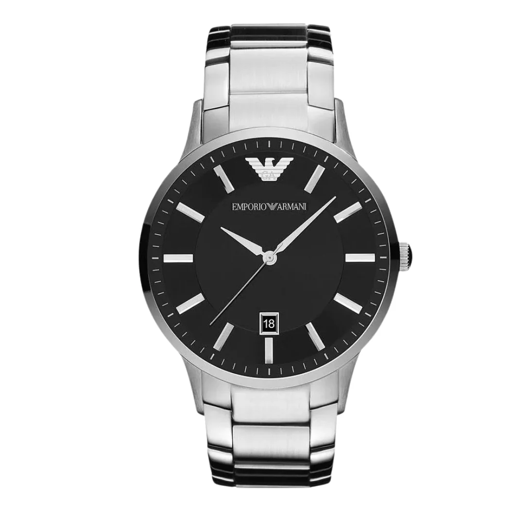 Emporio Armani Renato Silver Stainless Steel Black Dial Quartz Watch for Gents - AR2457