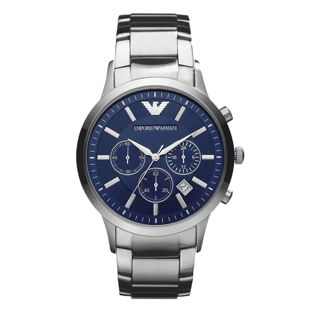 EMPORIO ARMANI Renato Silver Stainless Steel Blue Dial Chronograph Quartz Watch for Gents - AR2448