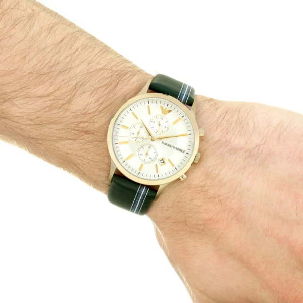 EMPORIO ARMANI Renato Two-tone Leather Strap White Dial Chronograph Quartz Watch for Gents - EMPORIO ARMANI AR 11233 - Image 2