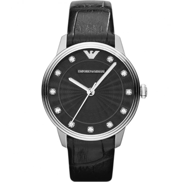 EMPORIO ARMANI Retro Black Leather Strap Black Dial Quartz Watch for Ladies - EMPORIO ARMANI Ar1618