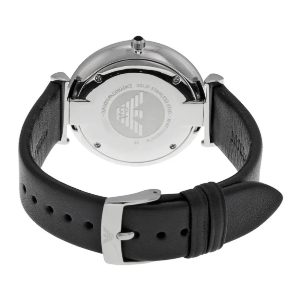 EMPORIO ARMANI Retro Black Leather Strap Silver Dial Quartz Watch for Gents - AR1674 - Image 2