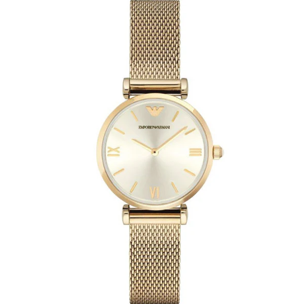 EMPORIO ARMANI Retro Gold Mesh Bracelet Gold Dial Quartz Watch for Ladies - AR1957