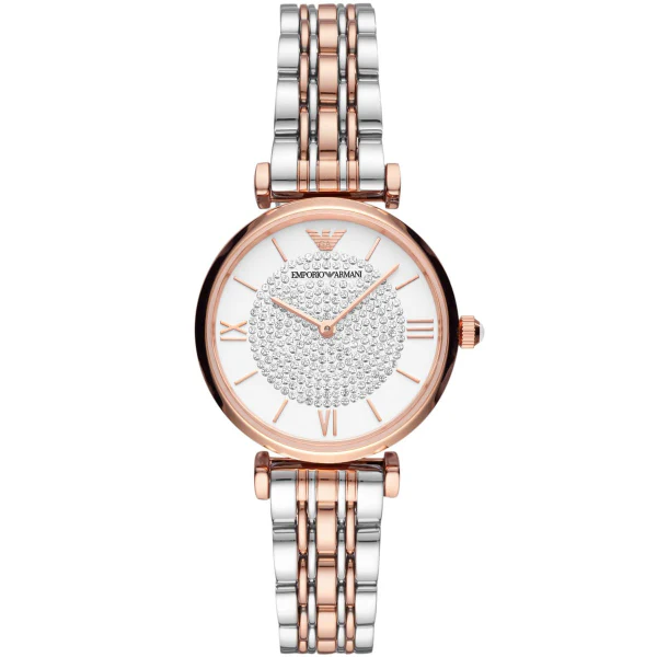 Emporio Armani Retro Two-tone Stainless Steel White Dial Quartz Watch for Ladies - AR80035