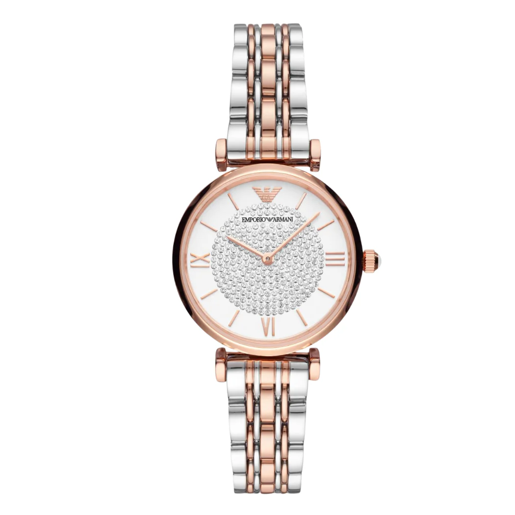 EMPORIO ARMANI Retro Two-Tone Stainless Steel White Dial Quartz Watch for Ladies - AR80035