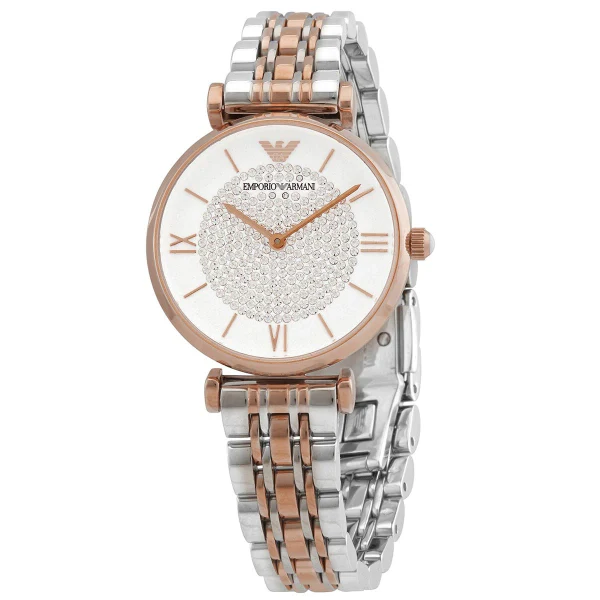 EMPORIO ARMANI Retro Two-Tone Stainless Steel White Dial Quartz Watch for Ladies - AR80035 - Image 4