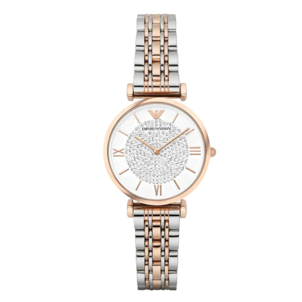 EMPORIO ARMANI Retro Two-tone Stainless Steel White Dial Quartz Watch for Ladies - EMPORIO ARMANI AR1926