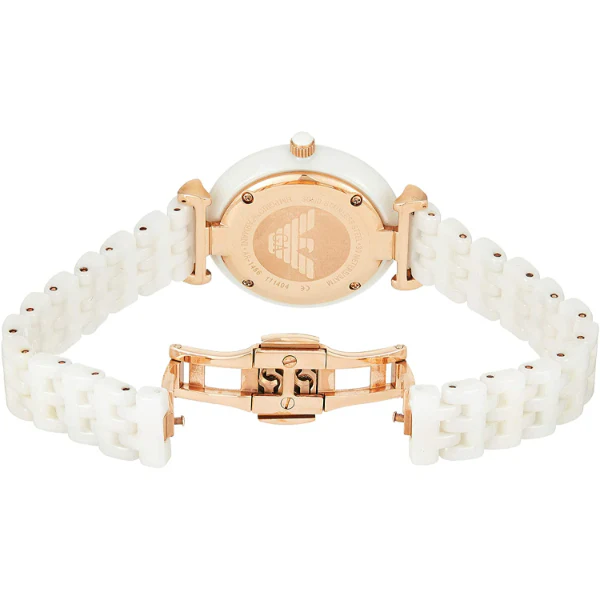 EMPORIO ARMANI Retro White Ceramic Mother of Pearl Dial Quartz Watch for Ladies - EMPORIO ARMANI AR1486 - Image 2
