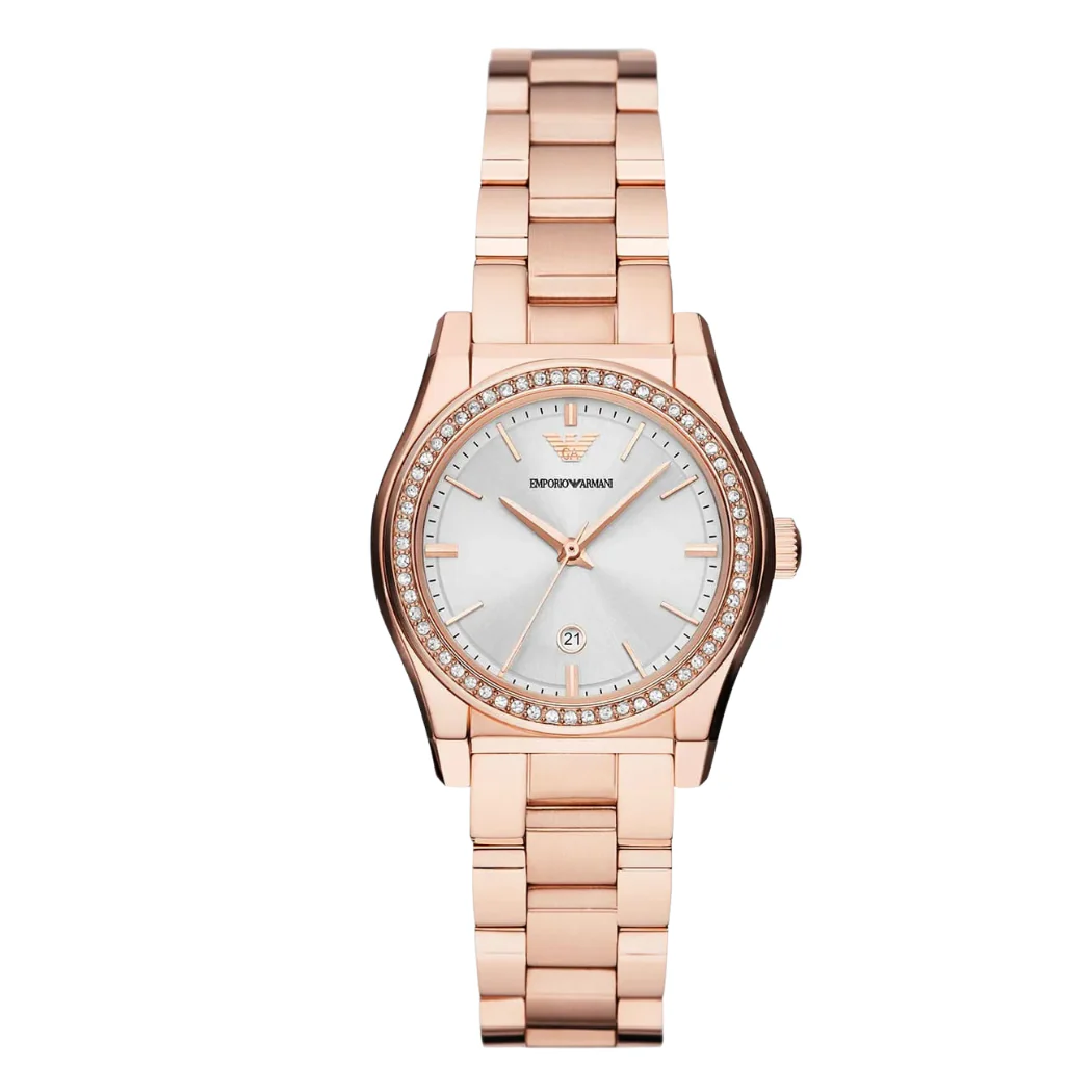 Emporio Armani Rose Gold Stainless Steel Silver Dial Quartz Watch for Ladies - AR11558