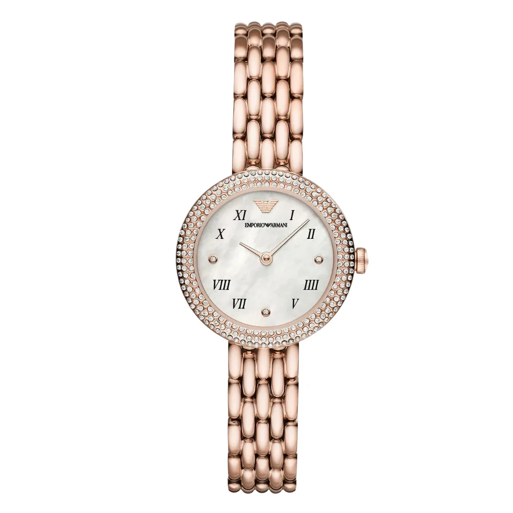 EMPORIO ARMANI Rose Gold Stainless Steel White Dial Quartz Watch for Ladies - EMPORIO ARMANI AR 11355