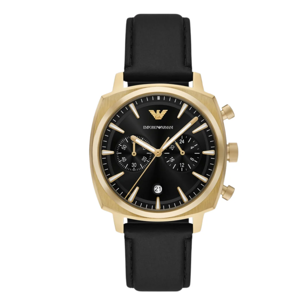 Emporio Armani Ruggero Black Leather Strap Black Dial Chronograph Quartz Watch for Gents - AR11690