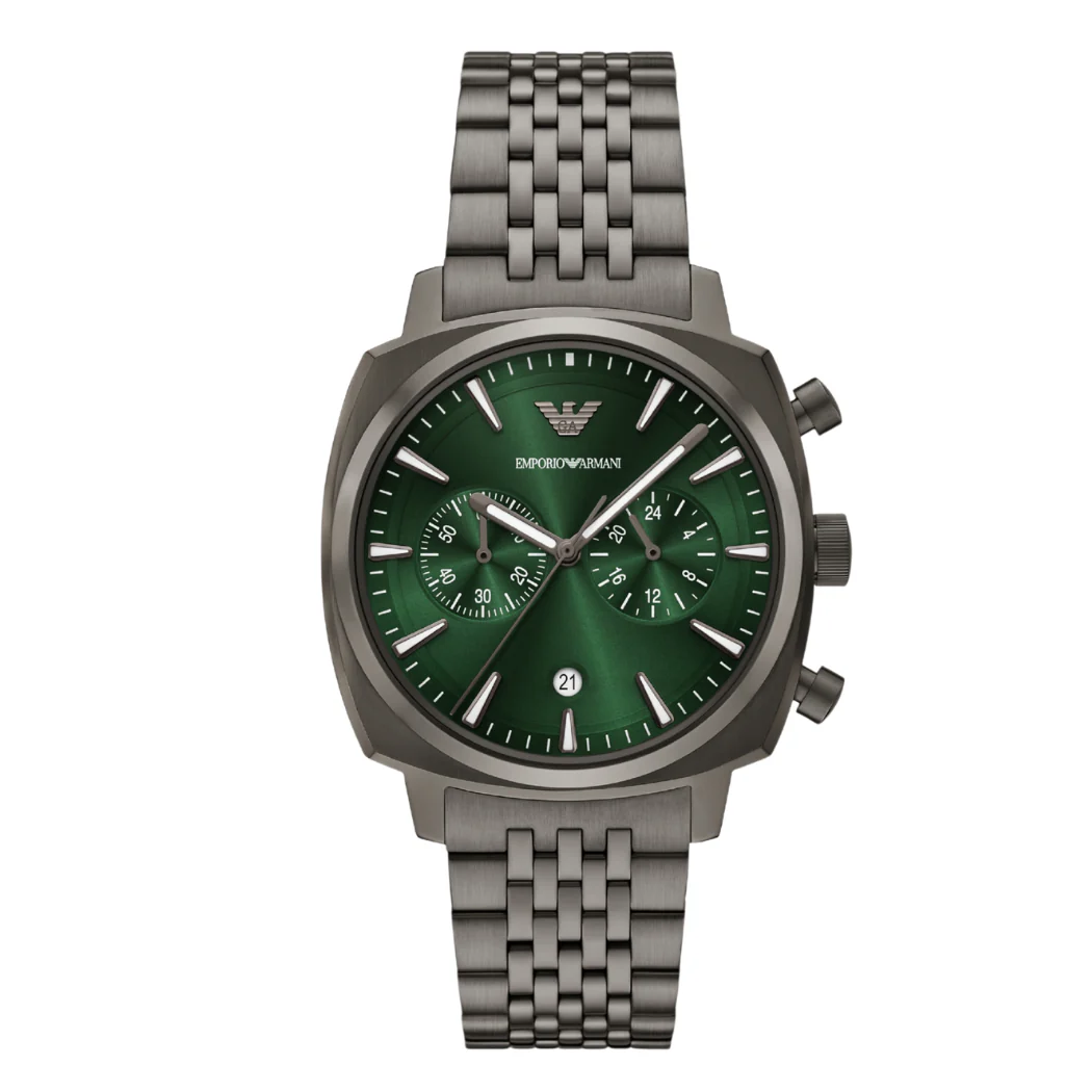 Emporio Armani Ruggero Grey Stainless Steel Green Dial Chronograph Quartz Watch for Gents - AR11689