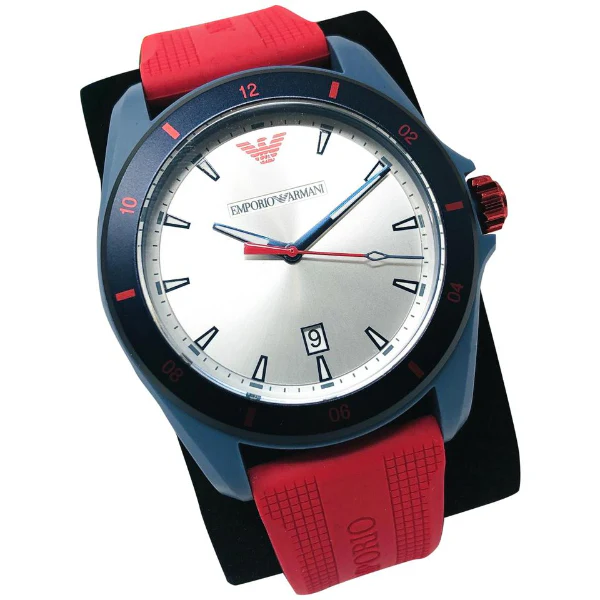EMPORIO ARMANI Sigma Red Silicone Strap Silver Dial Quartz Watch for Gents - EMPORIO ARMANI AR 11219 - Image 2