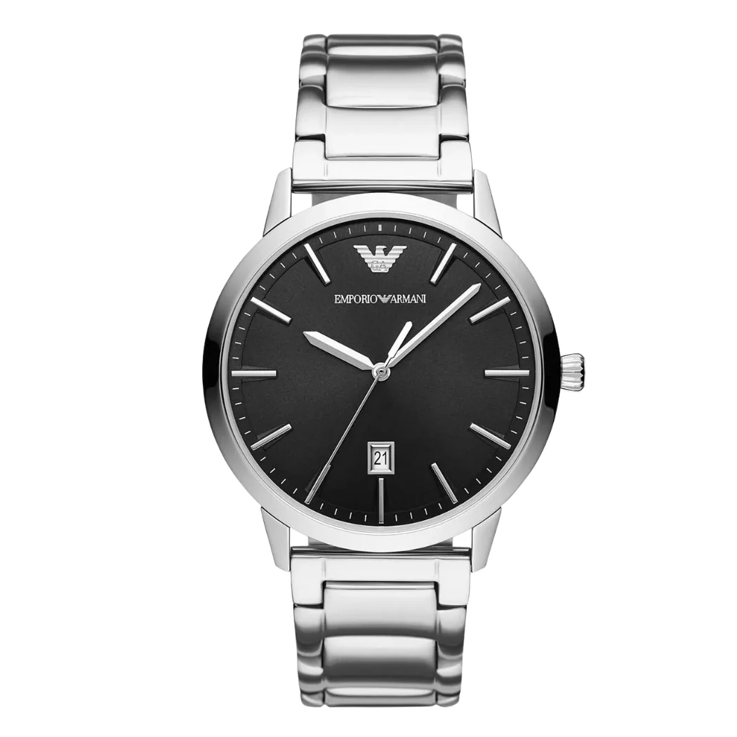 Emporio Armani Silver Stainless Steel Black Dial Quartz Watch for Gents - AR11310