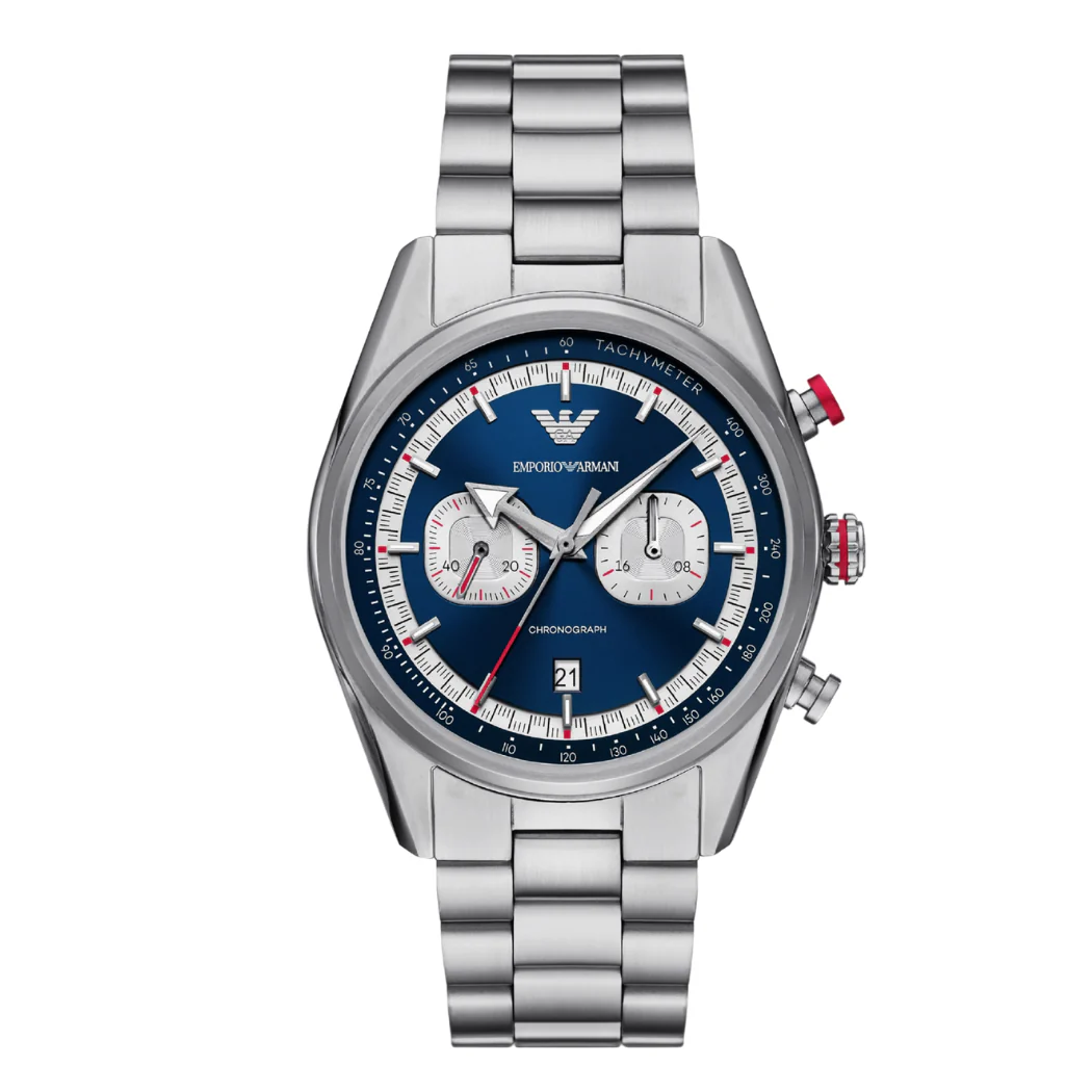 Emporio Armani Silver Stainless Steel Blue Dial Chronograph Quartz Watch for Gents - AR11676