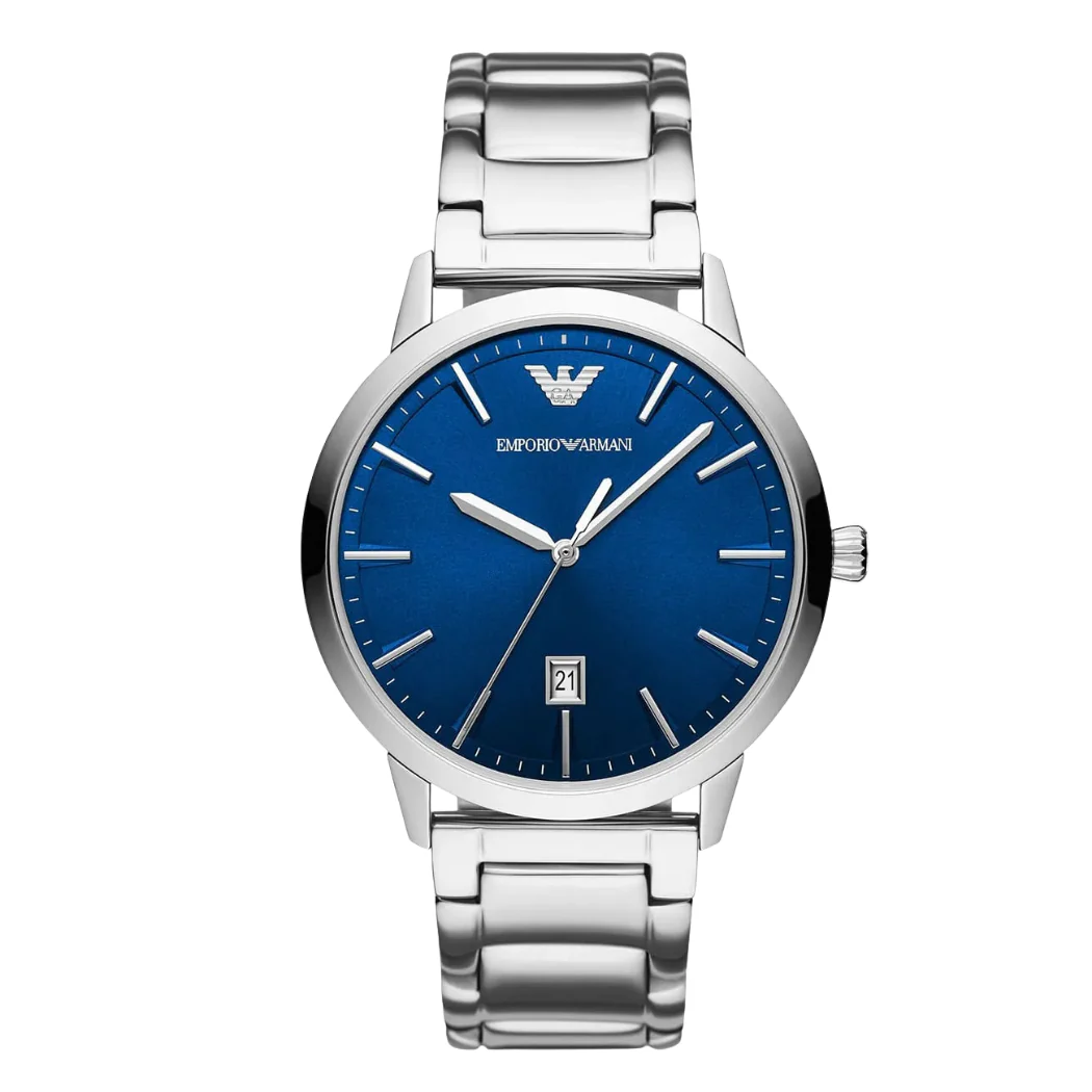 Emporio Armani Silver Stainless Steel Blue Dial Quartz Watch for Gents - AR11311