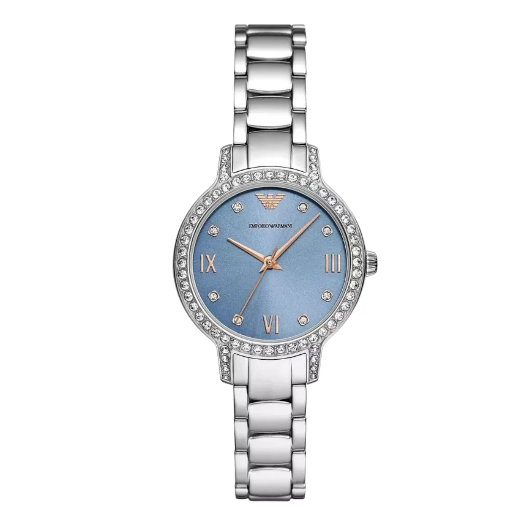 Emporio Armani Silver Stainless Steel Blue Dial Quartz Watch for Ladies - AR11585