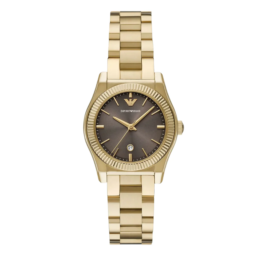 Emporio Armani Silver Stainless Steel Brown Dial Quartz Watch for Ladies - AR 11700