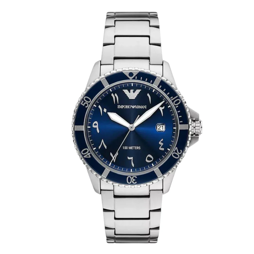 Emporio Armani Silver Stainless Steel Dark Blue Dial Quartz Watch for Gents - AR80076
