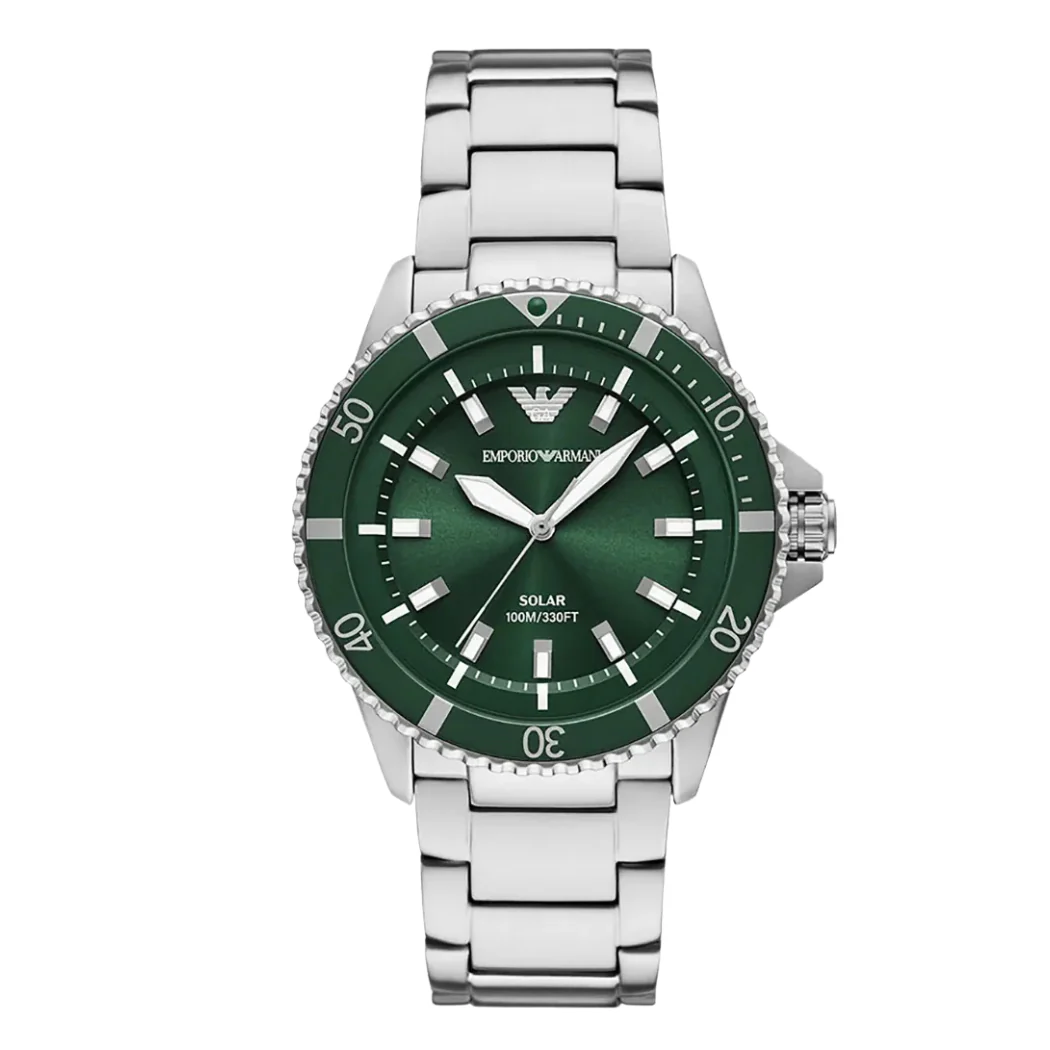 Emporio Armani Silver Stainless Steel Dark Green Dial Quartz Watch for Gents - AR11698