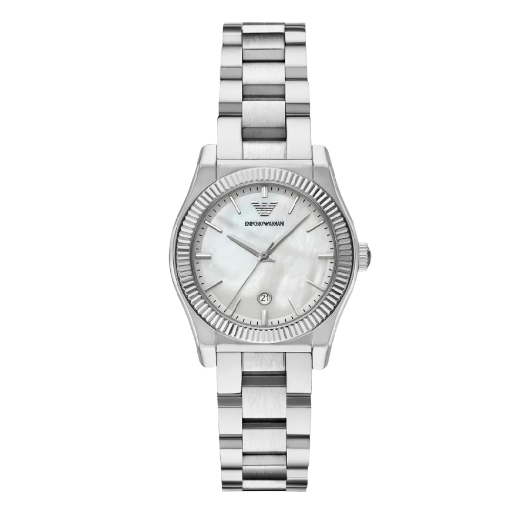 Emporio Armani Silver Stainless Steel Mother Of Pearl Dial Quartz Watch for Ladies - Emporio Armani AR-11723