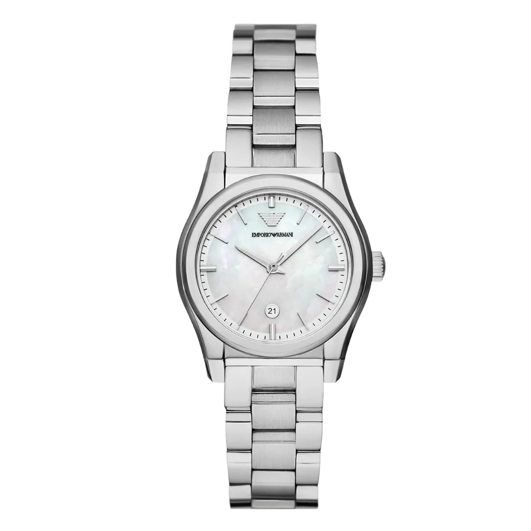 Emporio Armani Silver Stainless Steel Off White Dial Quartz Watch for Ladies - AR11557