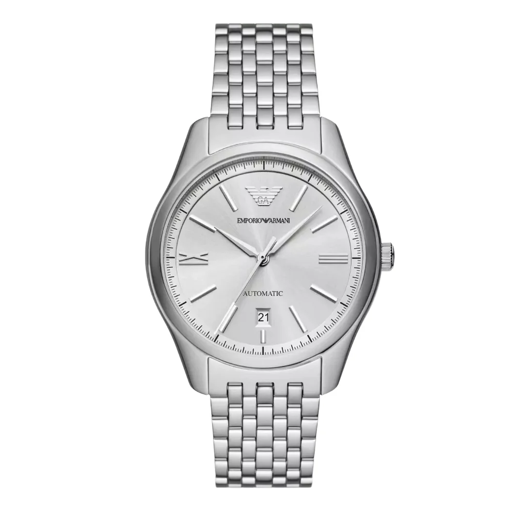 Emporio Armani Silver Stainless Steel White Dial Automatic Watch for Gents - Emporio Armani A60076