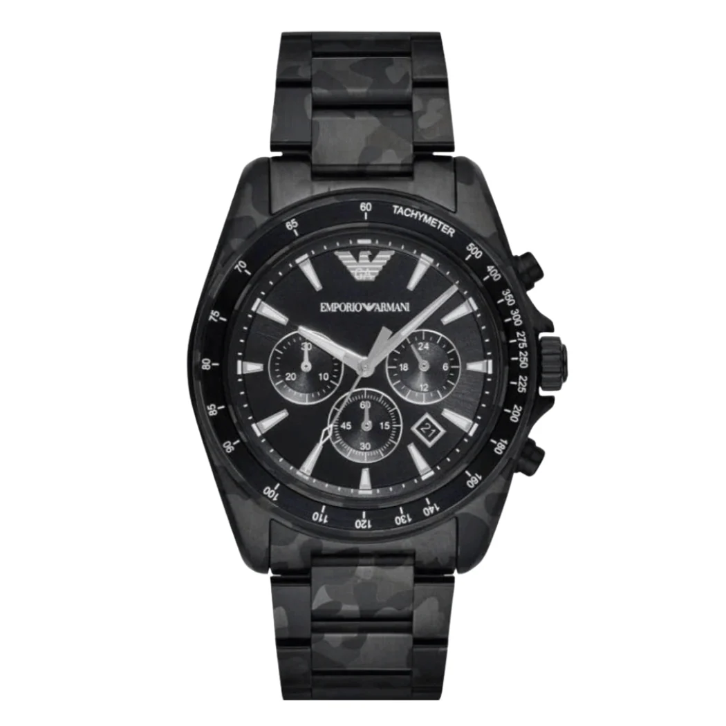 Emporio Armani Sport Black Dial Black Stainless Steel Chronograph Watch For Gents - AR11027