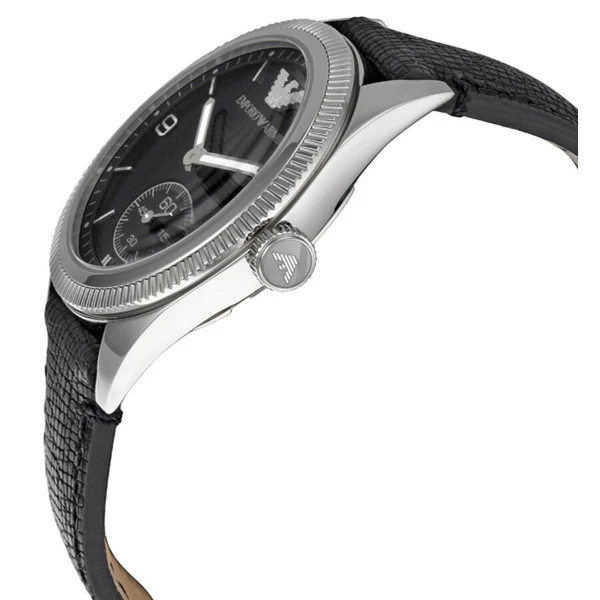 EMPORIO ARMANI Sport Black Leather Strap Black Dial Quartz Watch for Gents - AR5898 - Image 2