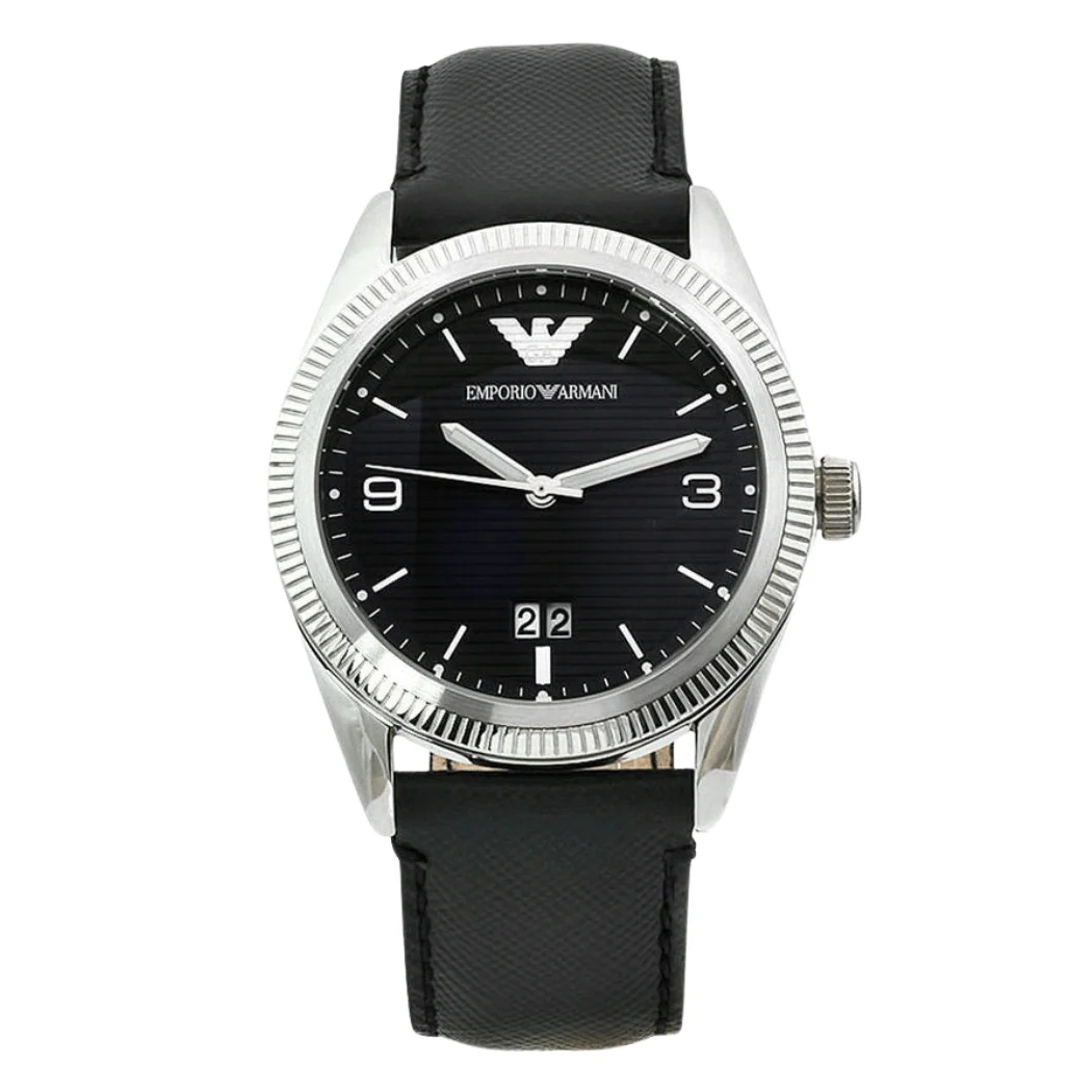 EMPORIO ARMANI Sport Black Leather Strap Black Dial Quartz Watch for Ladies - AR5893