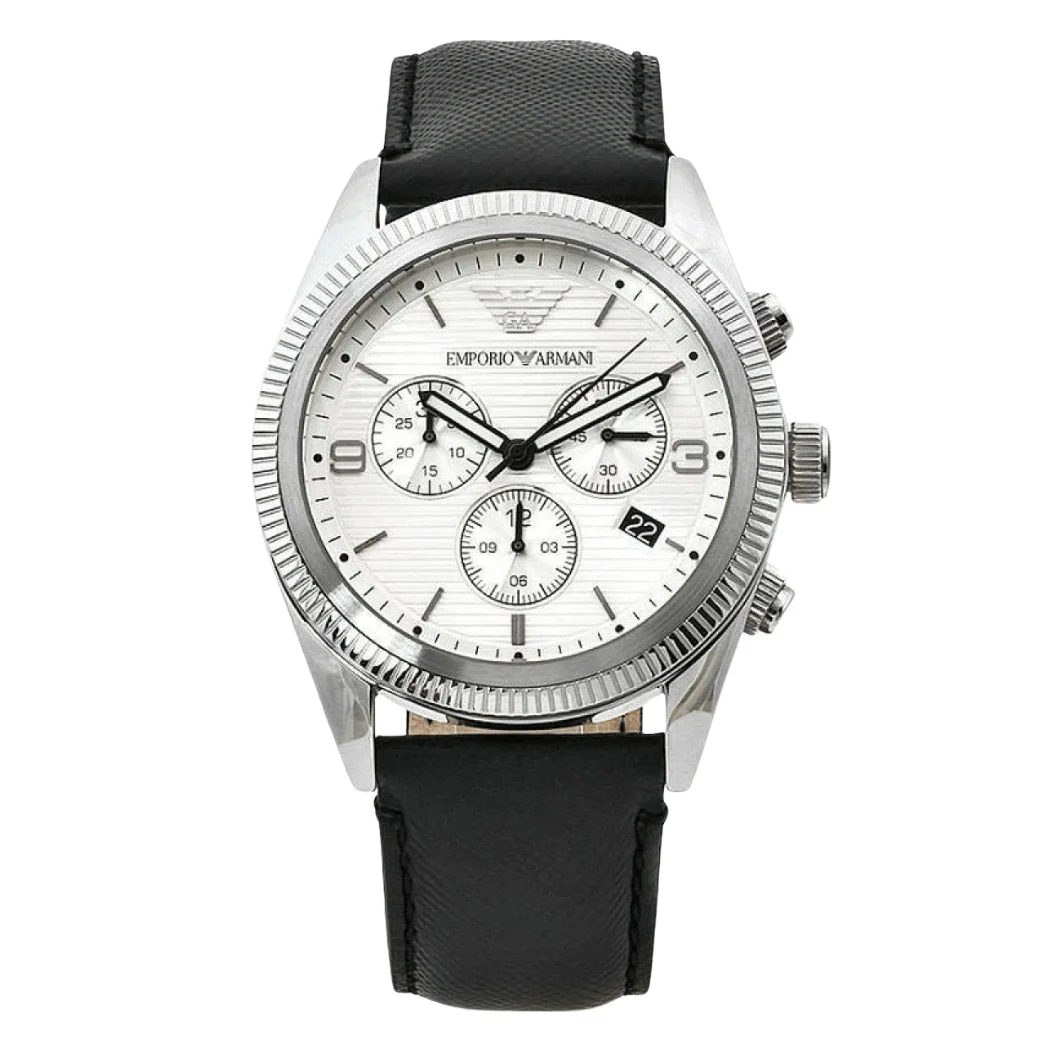 EMPORIO ARMANI Sport Black Leather Strap Silver Dial Chronograph Quartz Watch for Ladies - AR5895