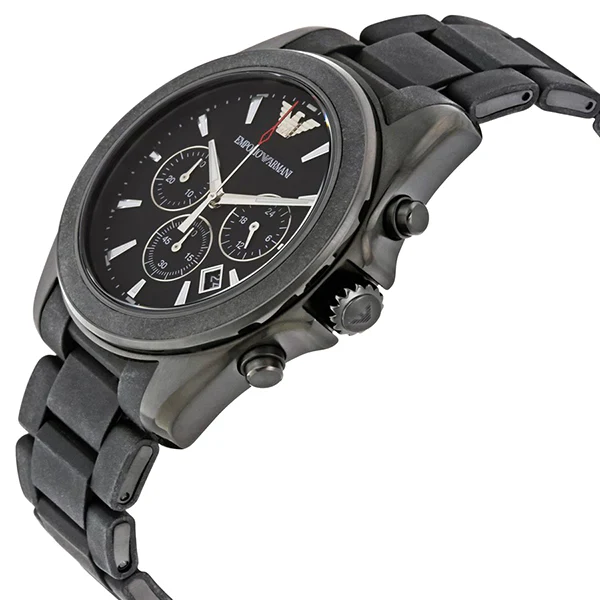 EMPORIO ARMANI Sport Black Rubber Strap Black Dial Chronograph Quartz Watch for Gents - AR-6092-H - Image 2