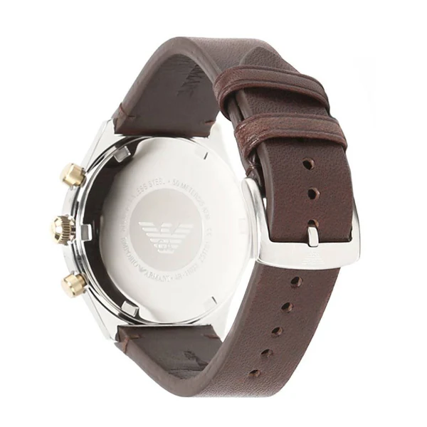EMPORIO ARMANI Sport Brown Leather Strap White Dial Chronograph Quartz Watch for Gents - AR11033 - Image 2