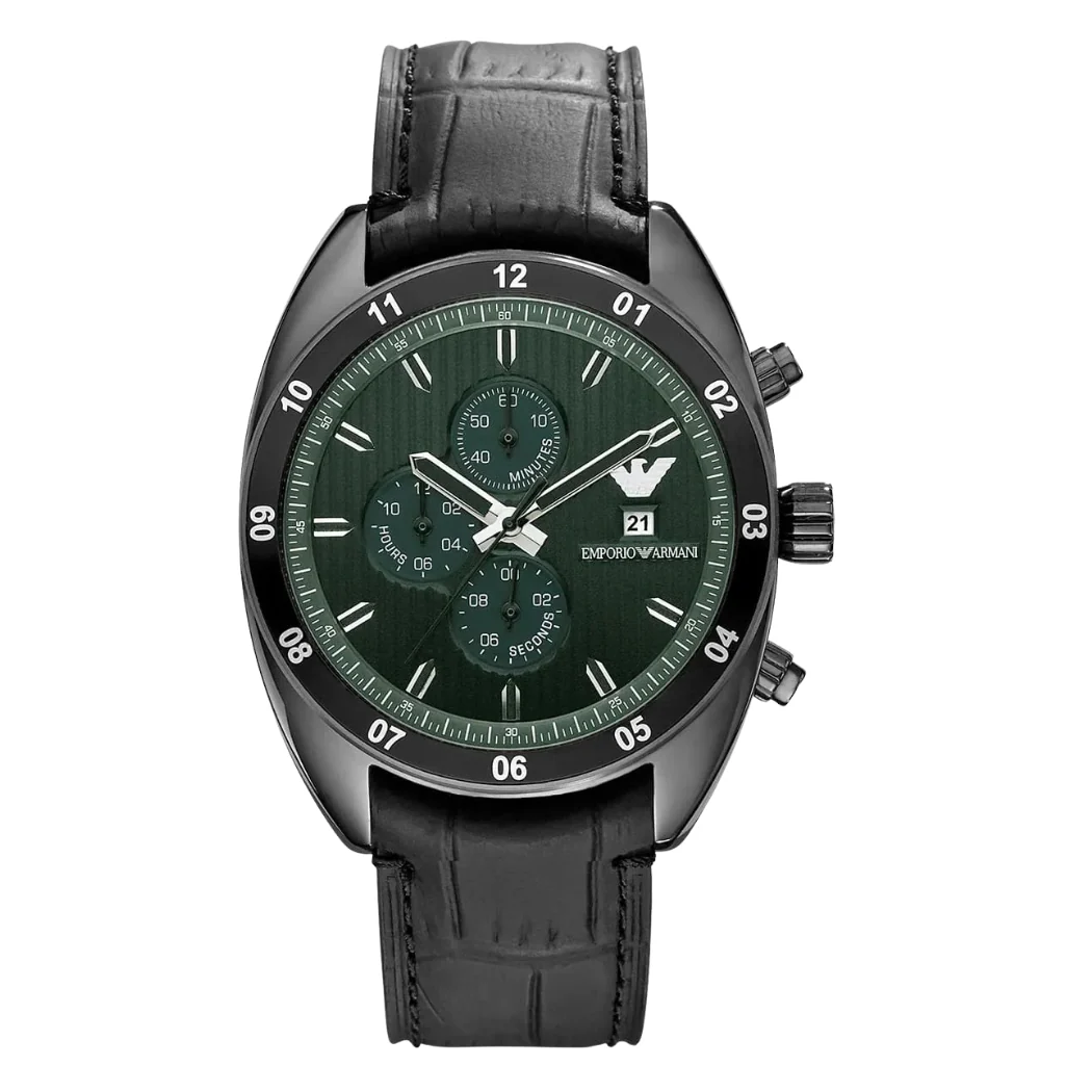 EMPORIO ARMANI Sportivo Black Leather Strap Black Dial Chronograph Quartz Watch for Gents - AR5917 - Image 2