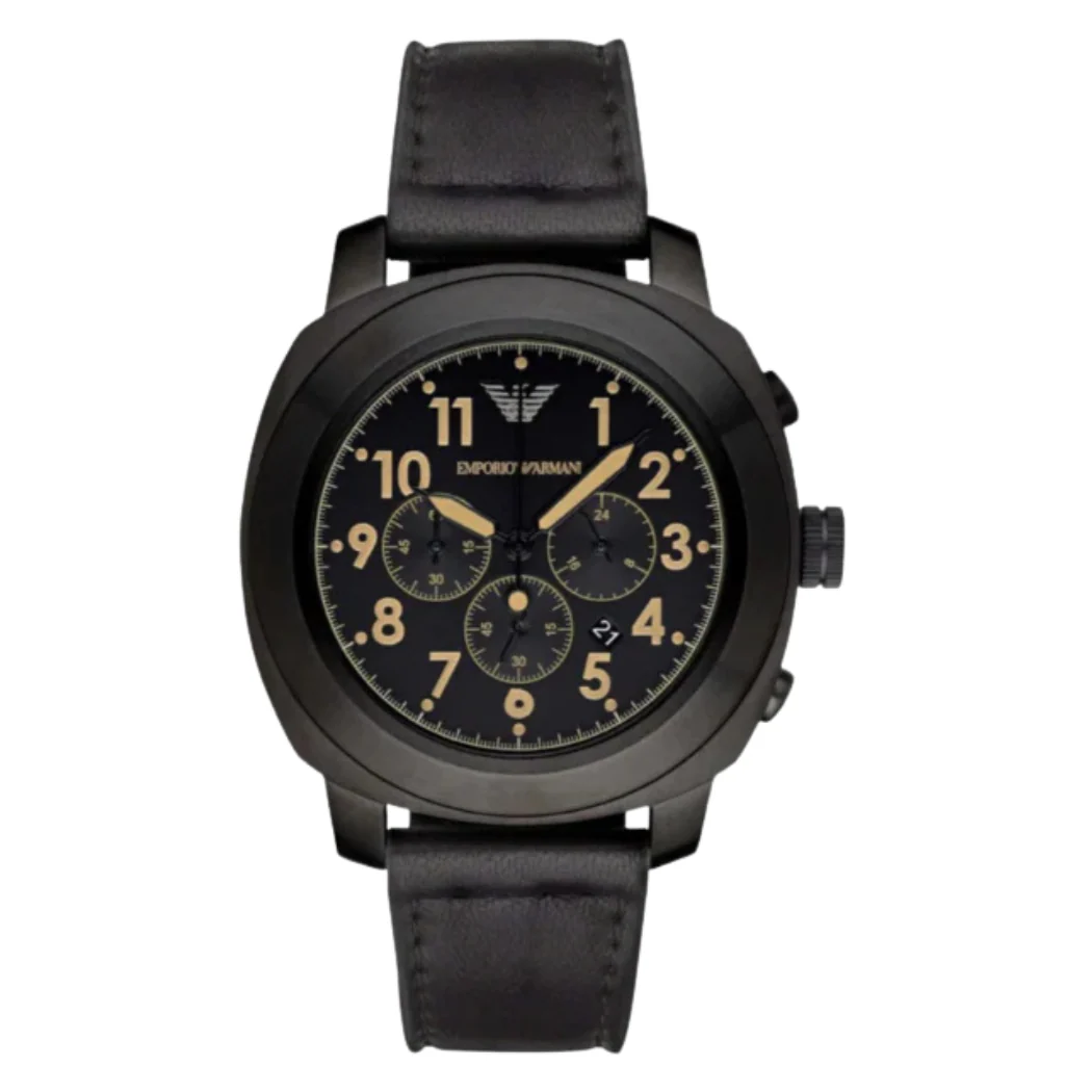 EMPORIO ARMANI Sportivo Black Leather Strap Black Dial Chronograph Quartz Watch for Gents - AR6061 - Image 3