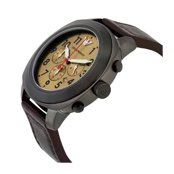 EMPORIO ARMANI Sportivo Brown Leather Gold Sunray Dial Quartz Watch for Gents- EMPORIO ARMANI AR 6055 - Image 3